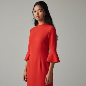 H&M ​Poppy Red Bell Sleeve  Minimalist 3/4 Sleeve Cocktail Dress